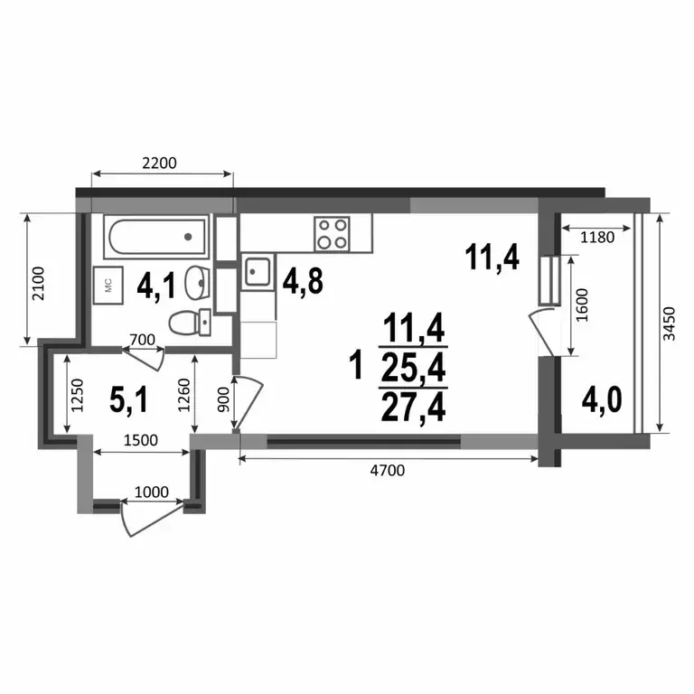 Студия Владимирская область, Владимир Веризино мкр,  (27.4 м) - Фото 1