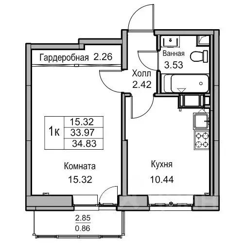 1-к кв. Санкт-Петербург ул. Ивинская, 13 (34.8 м) - Фото 1