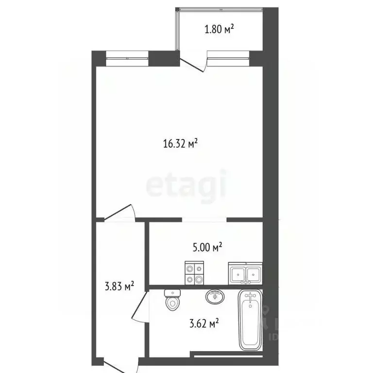 Студия Ямало-Ненецкий АО, Новый Уренгой Комсомольская ул., 8А (28.8 м) - Фото 1