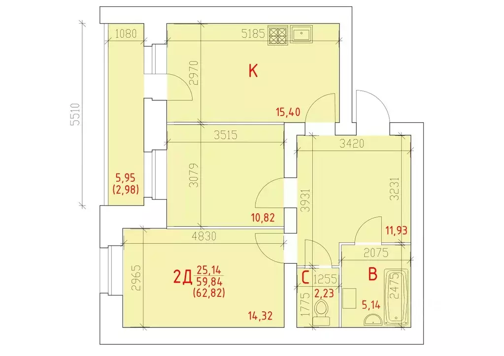 2-к кв. Вологодская область, Череповец 109-й мкр,  (62.82 м) - Фото 0