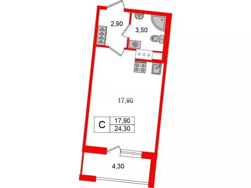 Квартира-студия: Санкт-Петербург, Уральская улица, 25 (24.3 м) - Фото 1