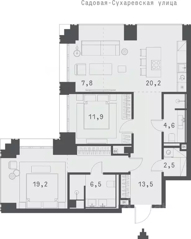 2-к кв. Москва Садовая-Сухаревская ул., 14 (86.39 м) - Фото 0