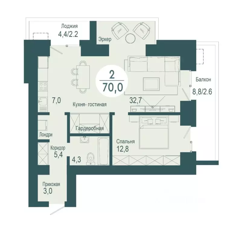 2-к кв. Красноярский край, Красноярск ул. Авиаторов, 32 (70.0 м) - Фото 1