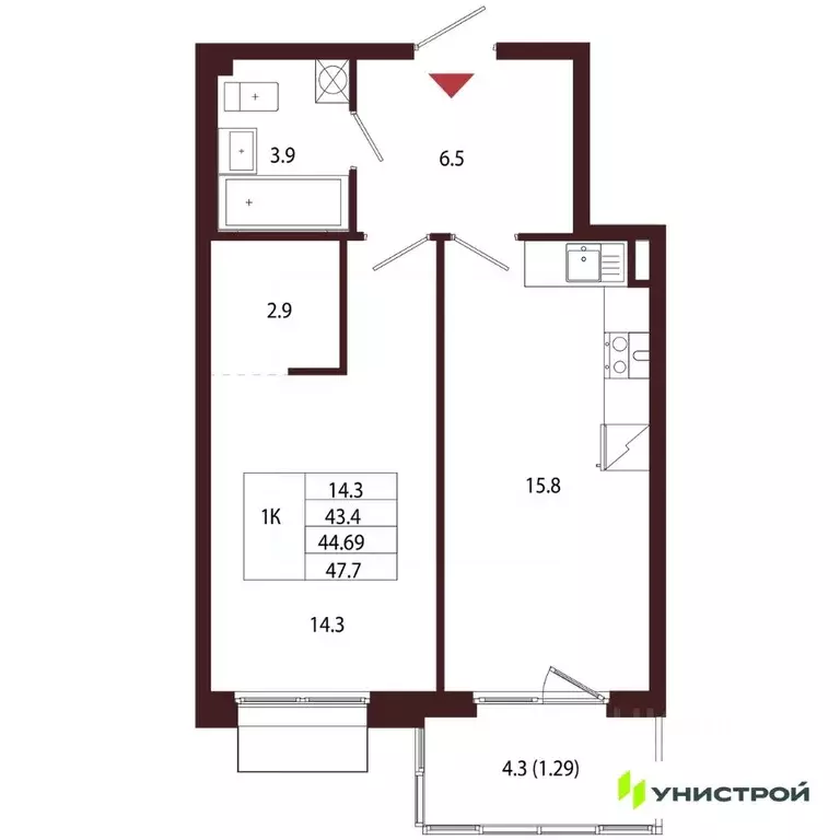 1-к кв. Санкт-Петербург, Санкт-Петербург, Сестрорецк  (44.69 м) - Фото 1