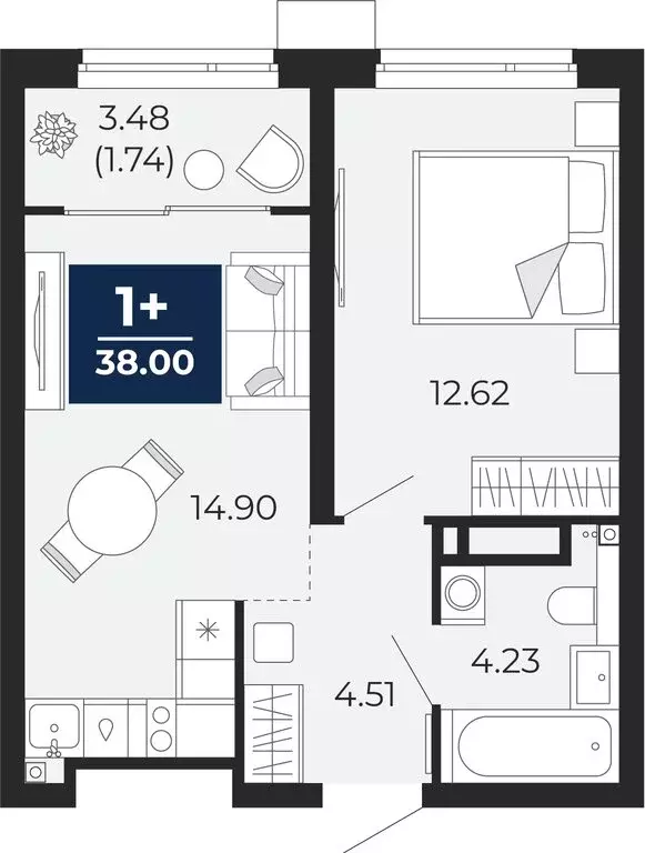 1-комнатная квартира: Тюмень, Арктическая улица, 16 (39.74 м) - Фото 1