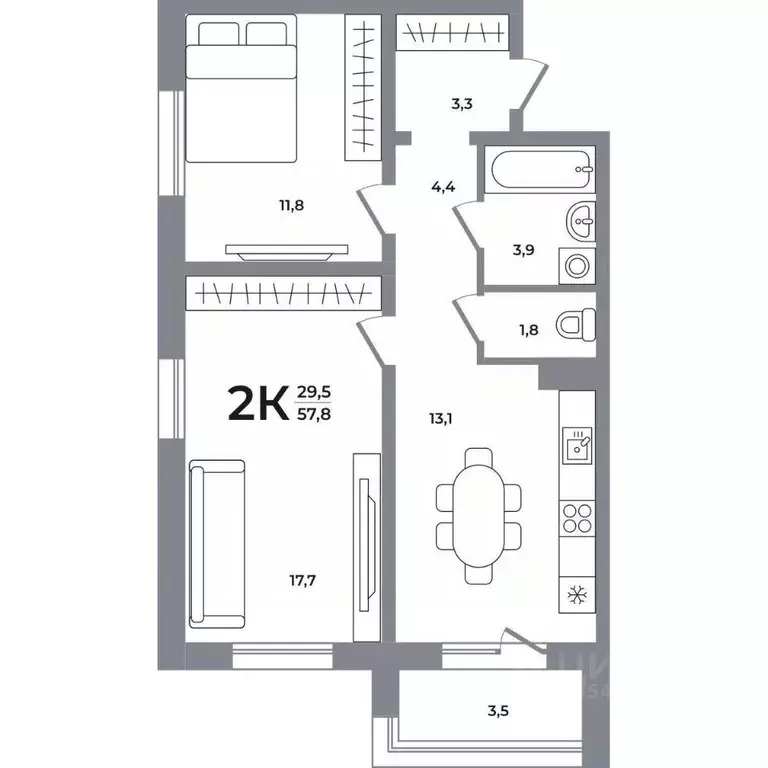 2-к кв. Новосибирская область, Новосибирск Беловежский мкр,  (57.5 м) - Фото 0