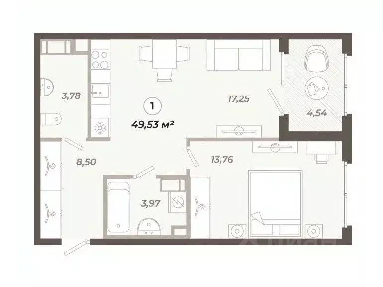 1-к кв. Санкт-Петербург ул. Коли Томчака, 21Д (49.53 м) - Фото 0
