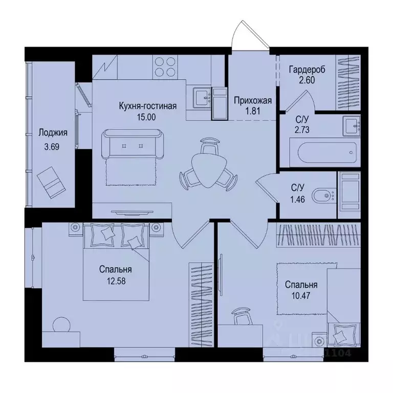 2-к кв. Ленинградская область, Всеволожский район, Заневское городское ... - Фото 1