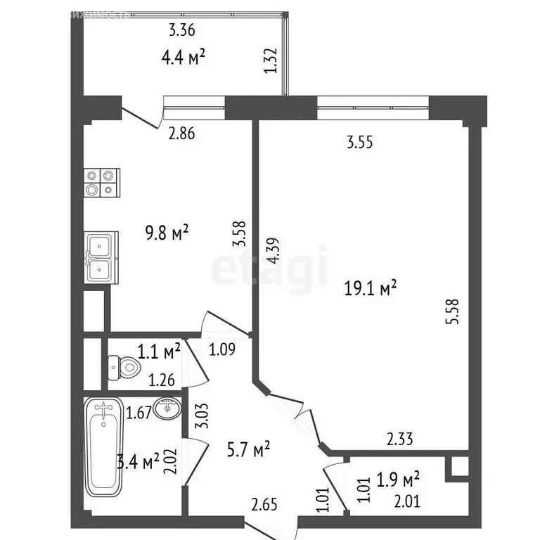 1-комнатная квартира: Стерлитамак, улица Строителей, 63 (41 м) - Фото 1