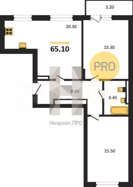 2-к. квартира, 65,1 м, 7/8 эт. - Фото 1