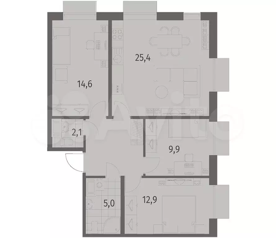 3-к. квартира, 79,2 м, 5/12 эт. - Фото 1