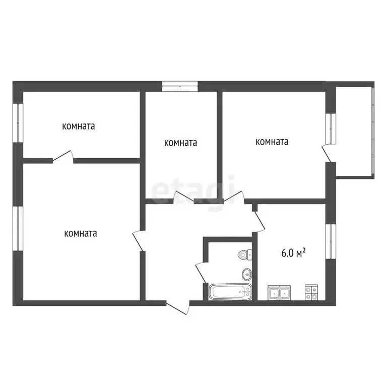 4-комнатная квартира: Ишим, улица Корушина, 11 (59.5 м) - Фото 0