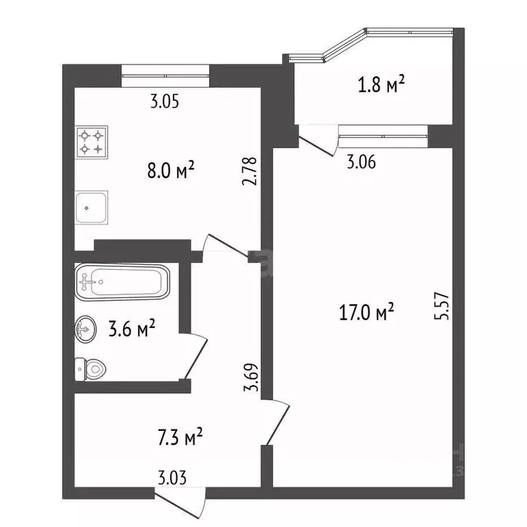 1-к кв. Вологодская область, Череповец просп. Шекснинский, 20 (35.9 м) - Фото 2