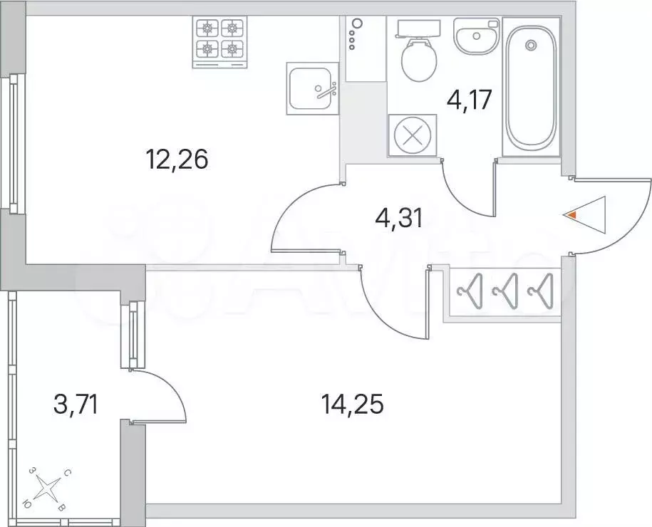 1-к. квартира, 36,9 м, 8/8 эт. - Фото 0