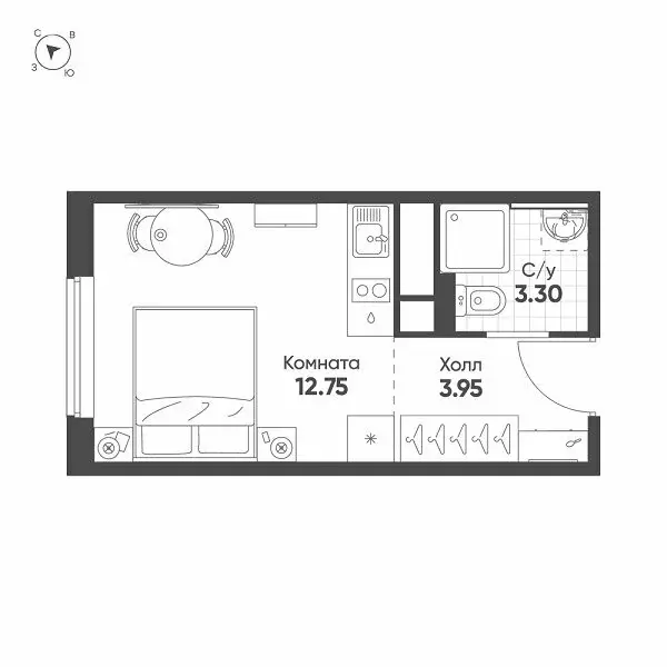 Квартира-студия: Санкт-Петербург, Московское шоссе, 11к2 (19.6 м) - Фото 1