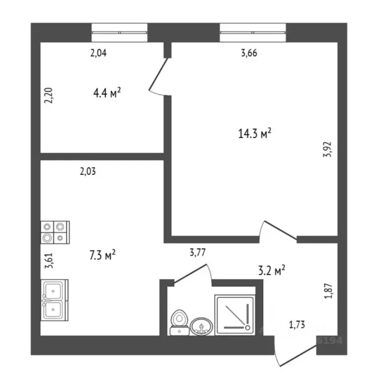 2-к кв. Тюменская область, Тюмень Одесская ул., 18 (32.7 м) - Фото 1
