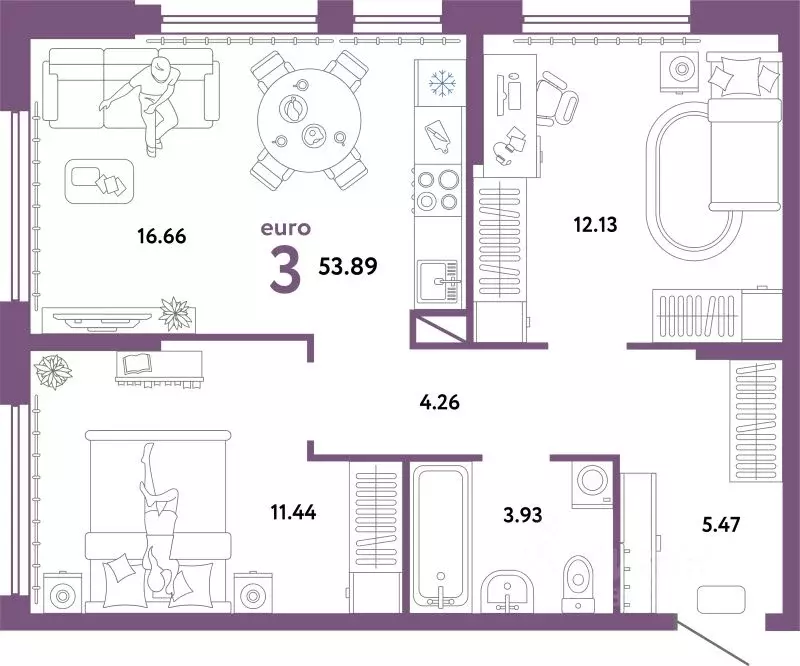 3-к кв. Свердловская область, Екатеринбург ул. Шефская, 22А (53.89 м) - Фото 1