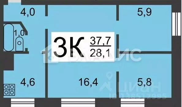 3-к кв. Нижегородская область, Нижний Новгород ул. Осипенко, 24 (37.7 ... - Фото 2