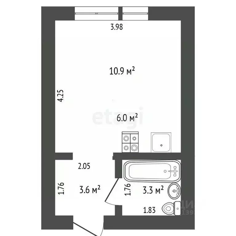 Студия Тюменская область, Тюмень Полевая ул., 117к8 (21.6 м) - Фото 1