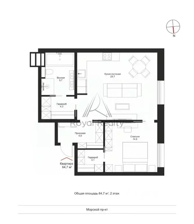 2-к кв. Санкт-Петербург Морской просп., 28 (64.0 м) - Фото 2