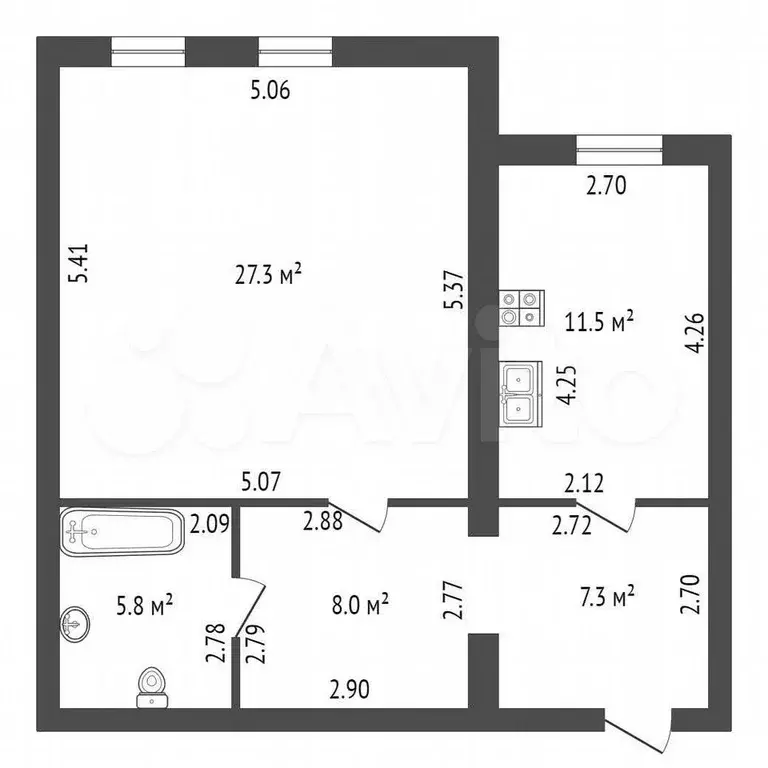 1-к. квартира, 60 м, 1/1 эт. - Фото 0