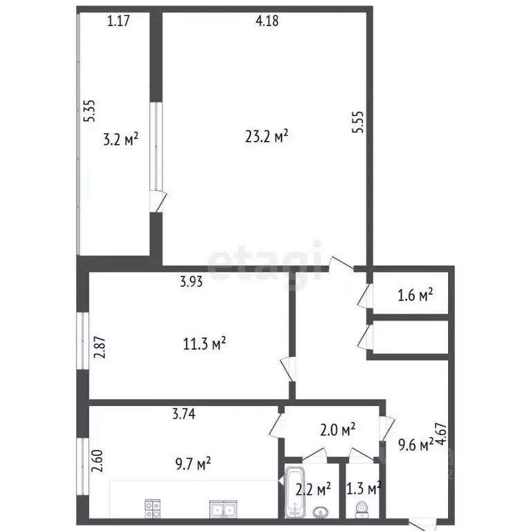 2-к кв. Башкортостан, Стерлитамак Коммунистическая ул., 12 (65.1 м) - Фото 2