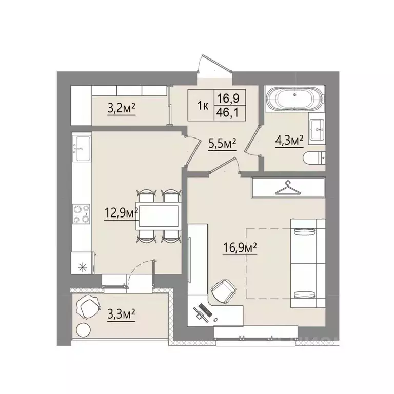 1-к кв. Воронежская область, Рамонский район, с. Ямное ул. Багратиона, ... - Фото 1