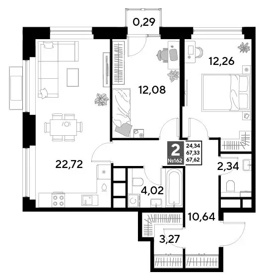2-комнатная квартира: Реутов, 3-й микрорайон, ЖК Эво, к1 (67.62 м) - Фото 0
