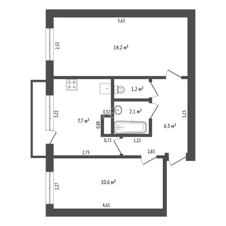 2-комнатная квартира: Благовещенск, Институтская улица, 12 (42.1 м) - Фото 1