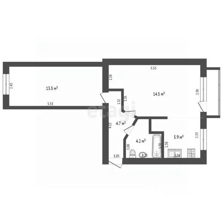 2-к кв. Кемеровская область, Юрга Московская ул., 3 (42.8 м) - Фото 1