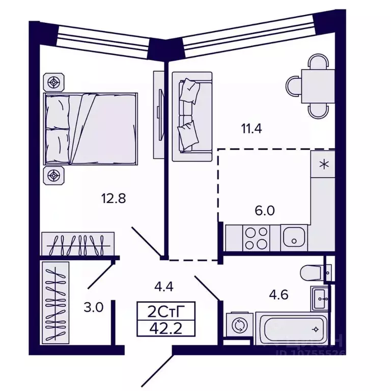 2-к кв. Хабаровский край, Хабаровск ул. Карла Маркса (42.22 м) - Фото 1