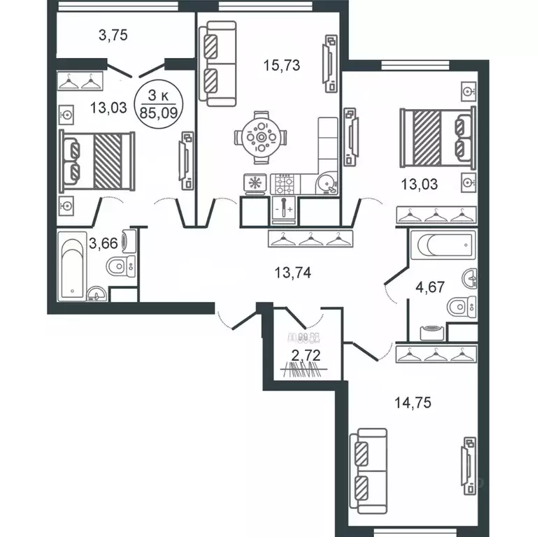 3-к кв. Тверская область, Тверь Южный мкр,  (85.09 м) - Фото 0