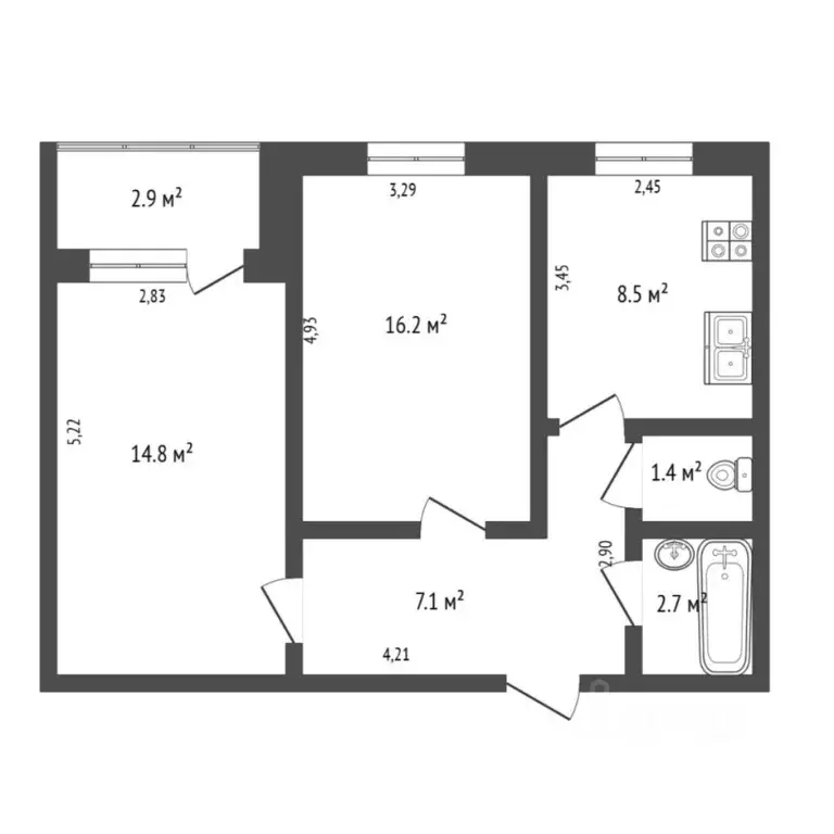 2-к кв. Тюменская область, Тюмень Тарманы мкр, ул. Игримская, 38 (51.0 ... - Фото 2