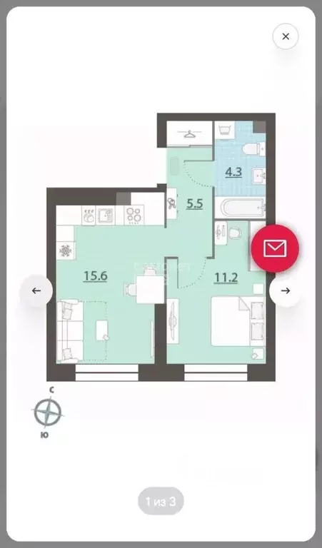 1-к кв. Свердловская область, Екатеринбург ул. Азина, 16 (36.2 м) - Фото 1