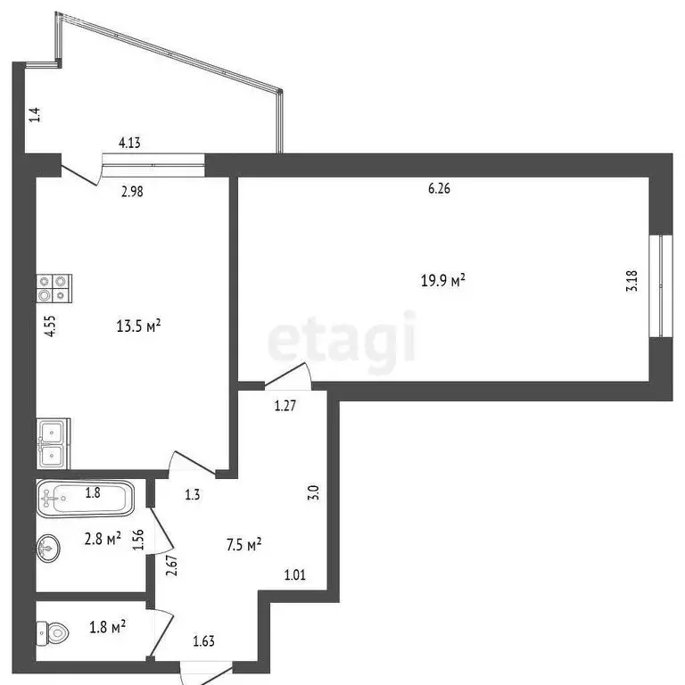1-комнатная квартира: Мохсоголлох, Молодёжная улица, 12 (45.5 м) - Фото 1