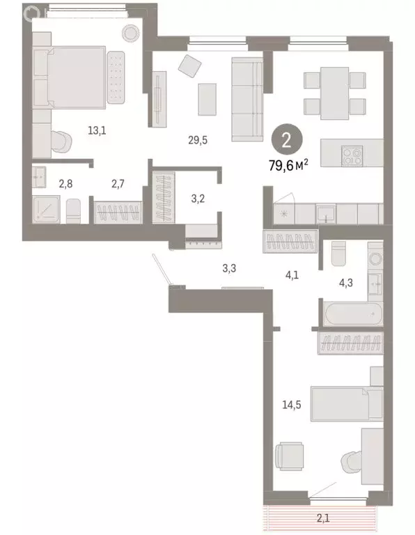 2-комнатная квартира: Новосибирск, квартал Лебедевский, 1/3 (79.6 м) - Фото 2