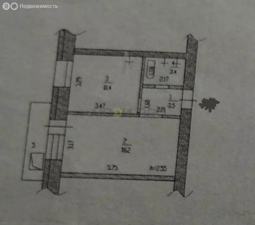 1-комнатная квартира: Барнаул, улица Монтажников, 12 (37 м) - Фото 1