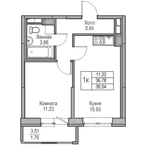 1-к кв. Санкт-Петербург ул. Ивинская, 1к3 (36.78 м) - Фото 0