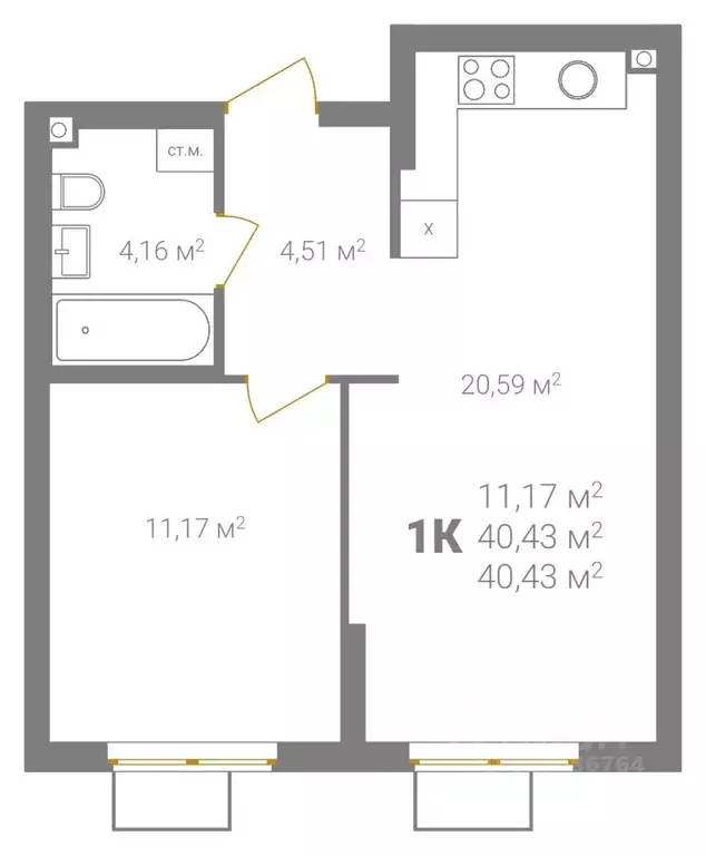 1-к кв. Нижегородская область, Нижний Новгород Ветеринарная ул. (40.43 ... - Фото 2