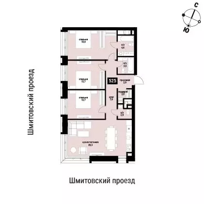 3-комнатная квартира: Москва, жилой комплекс Шелепиха (97.9 м) - Фото 0