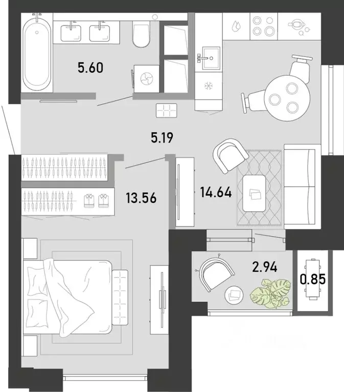 1-к кв. Тульская область, Тула Премьер Парк жилой комплекс (42.78 м) - Фото 1