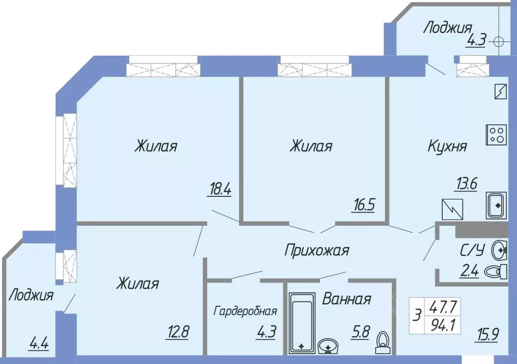 3-к кв. Чувашия, Чебоксары ул. Анатолия Игумнова, 6 (93.9 м) - Фото 0