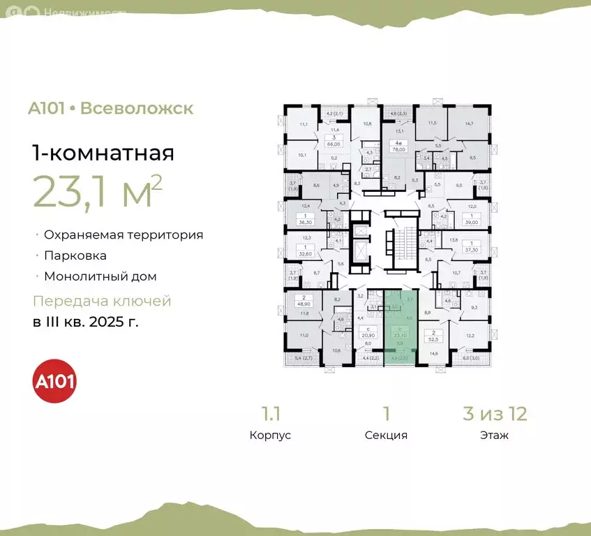 Квартира-студия: Всеволожск, микрорайон Южный, 1.2 (23.1 м) - Фото 1