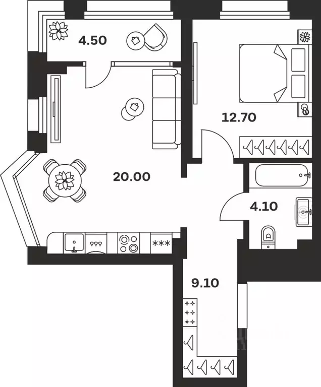 1-к кв. Тульская область, Тула ул. Михеева, 9А (50.4 м) - Фото 1