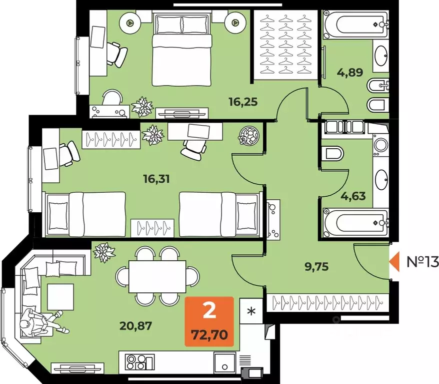 2-к кв. Самарская область, Самара просп. Карла Маркса, 231Б (71.9 м) - Фото 1