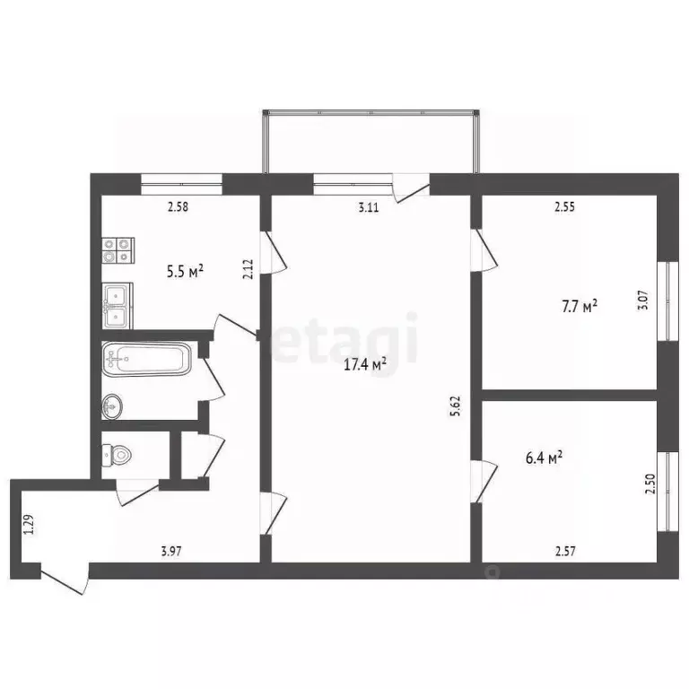 3-к кв. Ставропольский край, Кисловодск проезд Цандера (46.7 м) - Фото 0