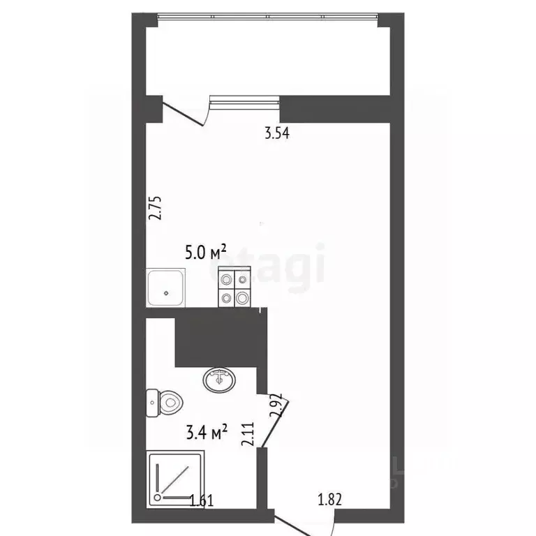 Студия Тюменская область, Тюмень ул. Краснооктябрьская, 16 (18.7 м) - Фото 2