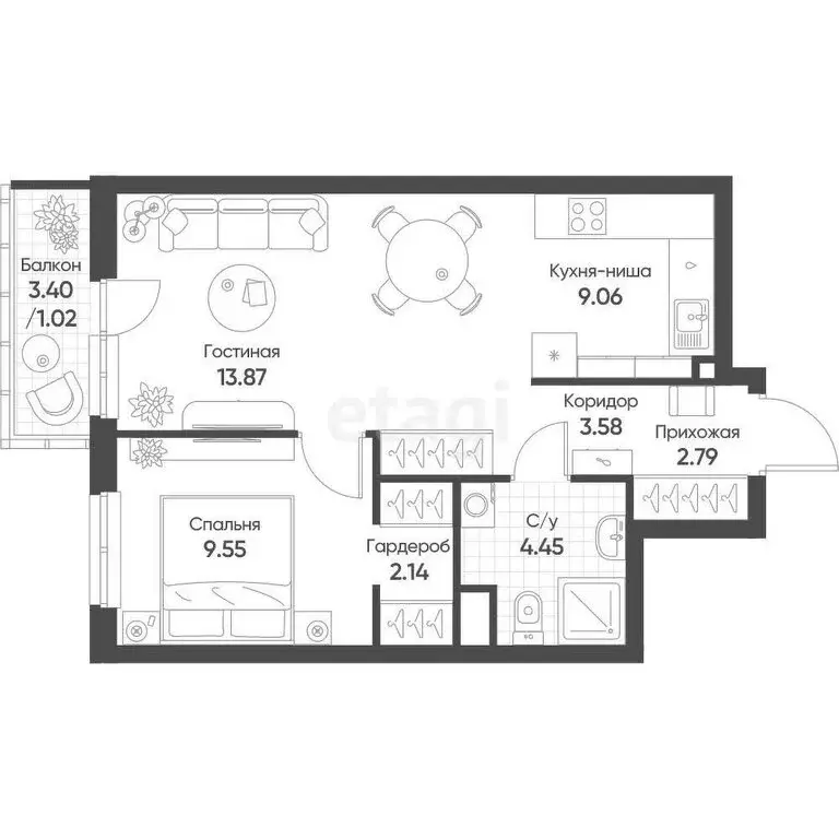 2-комнатная квартира: Казань, улица Архитектора Гайнутдинова, 26к3 (44 ... - Фото 1