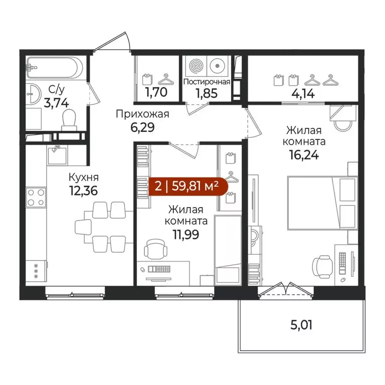 2-комнатная квартира: Всеволожский район, посёлок Щеглово (59.81 м) - Фото 1