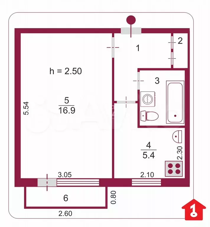 1-к. квартира, 28 м, 5/5 эт. - Фото 0